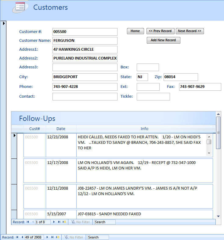 Collections Department Database (Q&A to MS Access)